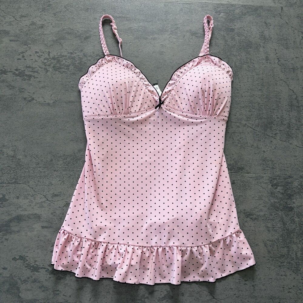 Rampage Vintage Y2K Polka Dot Slip Dress Babydoll Lace Bow M coquette